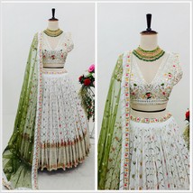 White Indian Lehenga Choli for women, Bollywood Lahenga with Dupatta  - $76.00