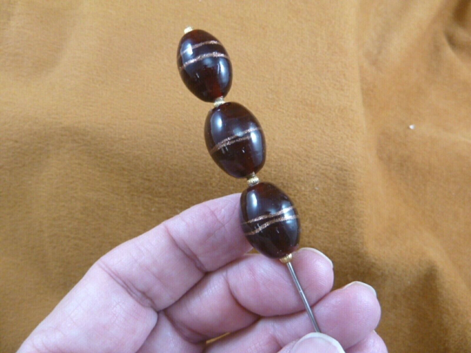 U-283-100)plum red copper swirl glass silver tone beaded hatpin Pin hat ... - $10.39