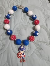 Girls Patriotic Bubblegum Necklace Chunky Beads Kids Jewelry W/ Captain ... - €14,57 EUR
