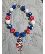Girls Patriotic Bubblegum Necklace Chunky Beads Kids Jewelry W/ Captain ... - €14,56 EUR