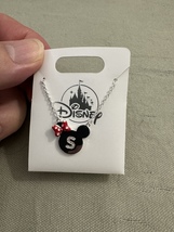 Disney Parks Minnie Mouse Icon Letter S Silver Color Necklace Child Size NEW image 2