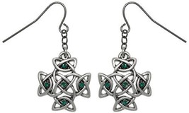 Jewelry Trends Celtic Cross Pewter Dangle Earrings with Green Rhinestones - $30.59