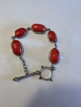 Lucky Brand (unknown Silver grade) Bracelet Red Coral Shape. 8 Inch Long. - £25.82 GBP