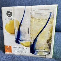 Set of 4 Libbey Blue Ribbon Streak Impressions-Tumbler Drinking Glasses ... - $25.99