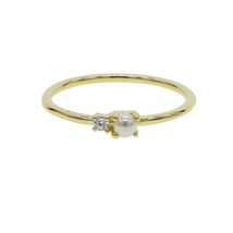 Gold Vermeil 925 sterling silver simple minimal jewelry thin band cz pearl stone - £9.28 GBP