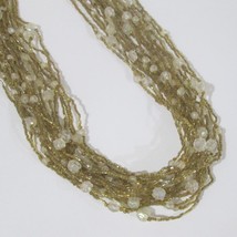 Gold Seed Bead Multi Strand Necklace With Clear Iridescent Beads 18 Inch... - £15.79 GBP