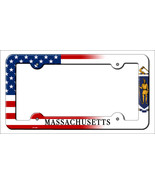 Massachusetts|American Flag Novelty Metal License Plate Frame LPF-460 - £15.14 GBP