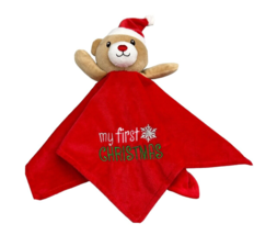 Baby Starters Lovey Security Plush Red Brown Bear W Santa Hat My First Christmas - £9.74 GBP