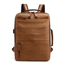  men waterproof pu leather laptop bag large capacity usb charging rucksack male fashion thumb200