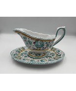 Deruta Italian Pottery GREEN ROOSTER Gravy Boat with Underplate - $99.99