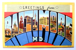 Greetings From Baltimore Maryland Large Big Letter Postcard Linen Curt Teich - £7.44 GBP