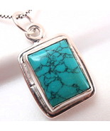 Turquoise Simple Rectangle Necklace 925 Sterling Silver New - £13.41 GBP