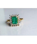 AAA quality natural octagen shape emerald ring with diamonds in 14k solid gold - £1,662.23 GBP