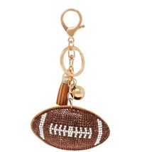 Bling Crystal Brown Game Day Football Tassel Keychain Bag Charm - $13.86