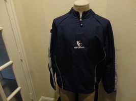 Majestic Blue Sewn Kansas City KC Softball 1/4 Zip Poly Pullover Dugout Jacket M - £31.64 GBP