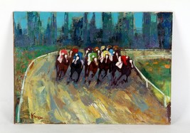 &quot;Untitled&quot; by Vidal, Horse Racing, Oil Painting on Board, 15x21 - £1,091.69 GBP