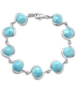 Sterling Silver Round Natural Larimar Bracelet - €129,56 EUR
