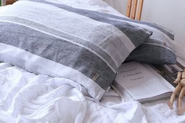 100% Linen Stripe Pillow, Flax Pillowcase, Luxury Linen, Single Pillow Cover  - £35.87 GBP