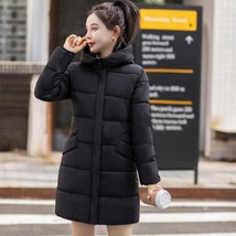 Mid-length Hooded Cotton Padded Thicken Winter Coat Women Basic Solid Overcoat W - £41.97 GBP
