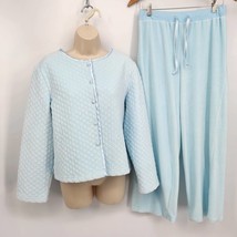 Lily Stanhope 2 Pc Sleepwear Medium Blue Velour Long Sleeve Quilted Butt... - £22.16 GBP
