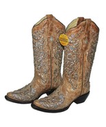 Beautiful CORRAL Glitter Cut-Outs Studs Rhinestones Tan Leather Boots Wm... - $369.26 CAD