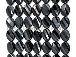 Quality Black Onyx Twisted Oval Faceted Beads 10x14mm 13x18mm 15x20mm Natural - $14.90+