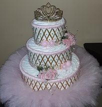 Royal Princess Baby Shower Tutu Diaper Cake Pink and Gold Table Centerpiece Gift - £84.55 GBP