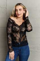 Ninexis Off The Shoulder Long Sleeve Stretchy Lace Mesh Top - £11.74 GBP