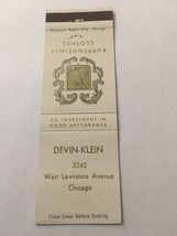 Vintage Matchbook Cover Matchcover Devin Klein Kuppenheimer Clothes Chic... - $2.61