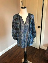  JOIE 100% Silk Blue Gray Floral Print Peasant Top SZ S BOHO CHIC NWOT - $48.51