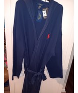 POLO RALPH LAUREN MEN LOGO L/S NAVY HOODED COTTON/POLY THERMAL ROBE L/XL... - $101.48 CAD