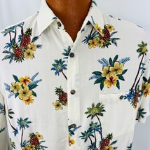 Campia Moda Hawaiian Aloha White Shirt L Pineapple Palm Tree Hibiscus Floral - £31.23 GBP