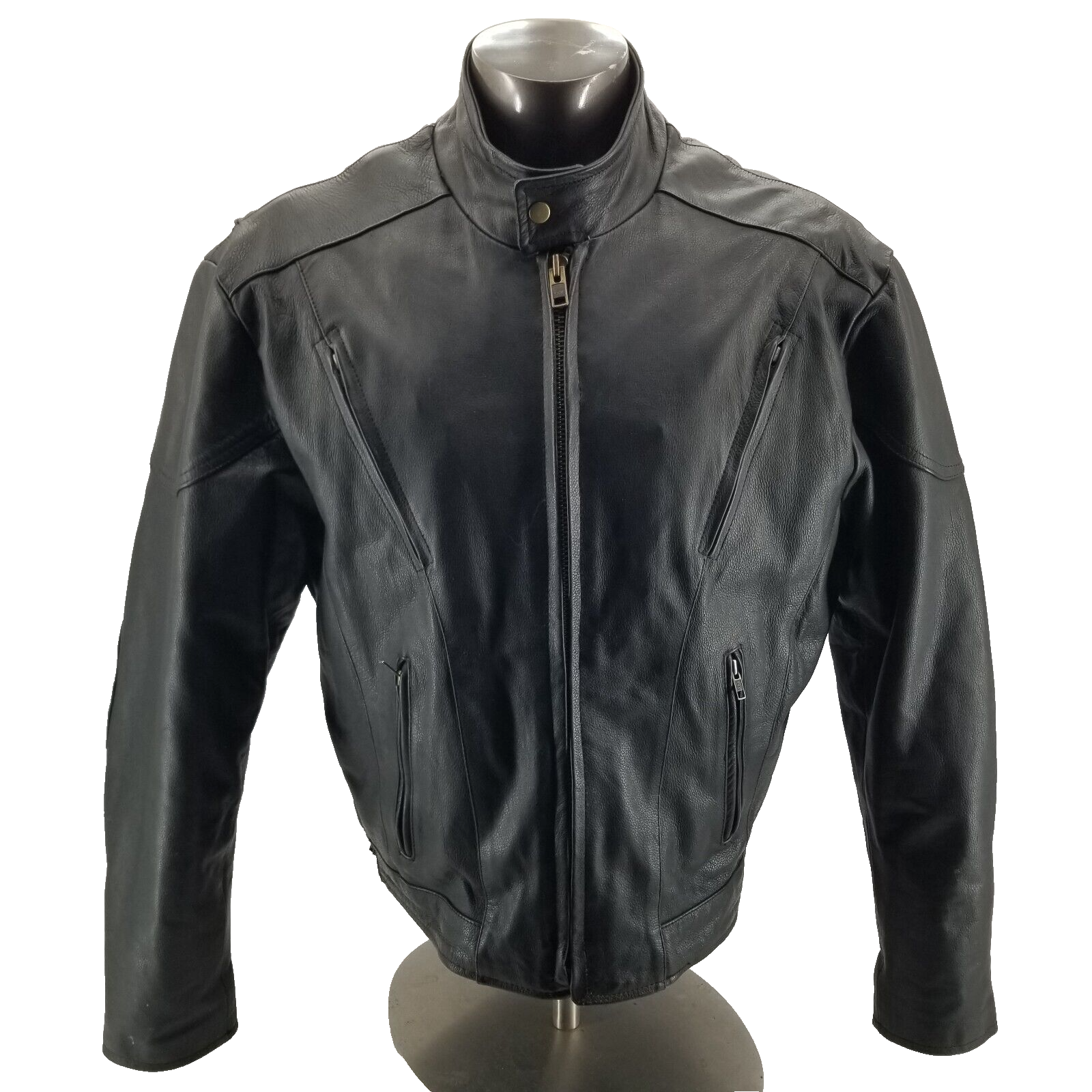 Primary image for Unik Premium Leather Bomber Motorcycle Jacket  Black w/ Zip Out Liner  Men's 48