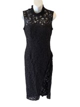 Alexis Leona Sheath Dress M Scalloped Sheer Lace Sleeveless Mock Neck Black - £59.96 GBP