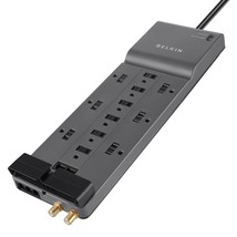 Belkin Power Strip Surge Protector with 12 AC Multiple Outlets, 10 ft Long Flat  - £47.54 GBP