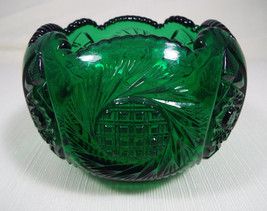 Signed Vintage Fenton Spruce Green 4&quot; Footed Rose Bowl Hobstar Pattern No Box - £47.40 GBP