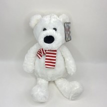 Christmas White Teddy Bear Plush Red &amp; White Scarf Stuffed Animal Kellytoy 19” - £9.09 GBP