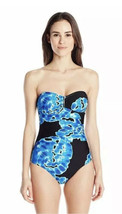 NWT $128 CK Calvin Klein Bandeau  One Piece 1 PC Swimsuit Sz 8 Blue Bathing Suit - £102.31 GBP