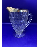 Vintage Jeanette Glass Juice Water Pitcher Gold Rim Thumbprint Pattern - $7.70