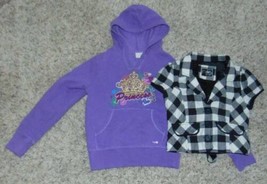 Girls Hoodie Vest Justice &amp; Childrens Place Purple Princess &amp; Black White-sz 10 - £6.27 GBP