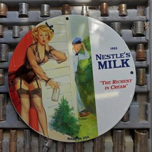Vintage 1953 Nestle&#39;s &#39;&#39;The Richest In Cream&#39;&#39; Milk Porcelain Gas &amp; Oil Metal Si - £98.77 GBP
