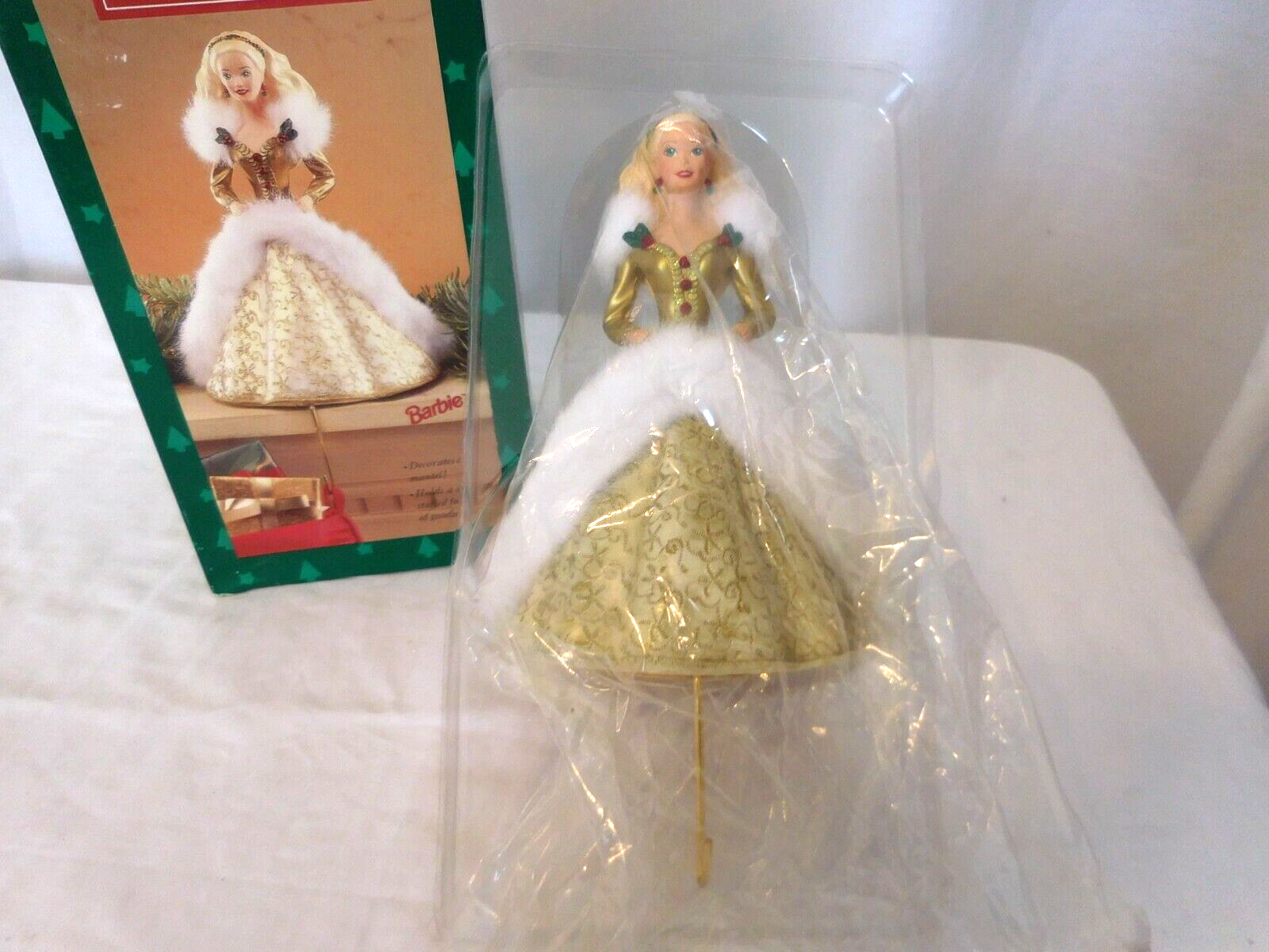 Hallmark Christmas 1995 Happy Holidays Barbie  stocking hanger faux fur 5x 5 x 8 - £8.50 GBP
