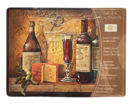 Benson Mills Cork Placemat Set 4-Grade A Cork Wine &amp; Cheese Motif Multic... - £23.68 GBP