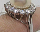 Diamond Encircled Cultured Pearl and Sterling Silver Ring Size 8 - $177.21