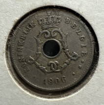 Belgium 5 Centimes 1906 Coin Cross On Crown Cooper Nickel 19mm KM# 55 Lé... - £18.18 GBP