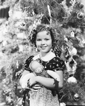 Shirley Temple By Christmas Tree Holding Doll 16X20 Canvas Giclee - £55.03 GBP