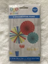 Decorative Party Fans 3 (1-12 in. 1-10 in. &amp; 1-8 in.Red,Blue &amp; Multicolo... - $96.92 MXN