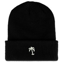 Trendy Apparel Shop Palm Tree Solid White Embroidered Ribbed Cuffed Knit Beanie  - £15.01 GBP