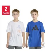 Adidas Boys Girls T-Shirts White Blue 2-Pack Short Sleeves Crewneck Ligh... - $62.41 CAD