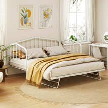 Twin Size Stylish Metal Daybed with Twin Size Adjustable Trundle, Portable Foldi - £199.75 GBP